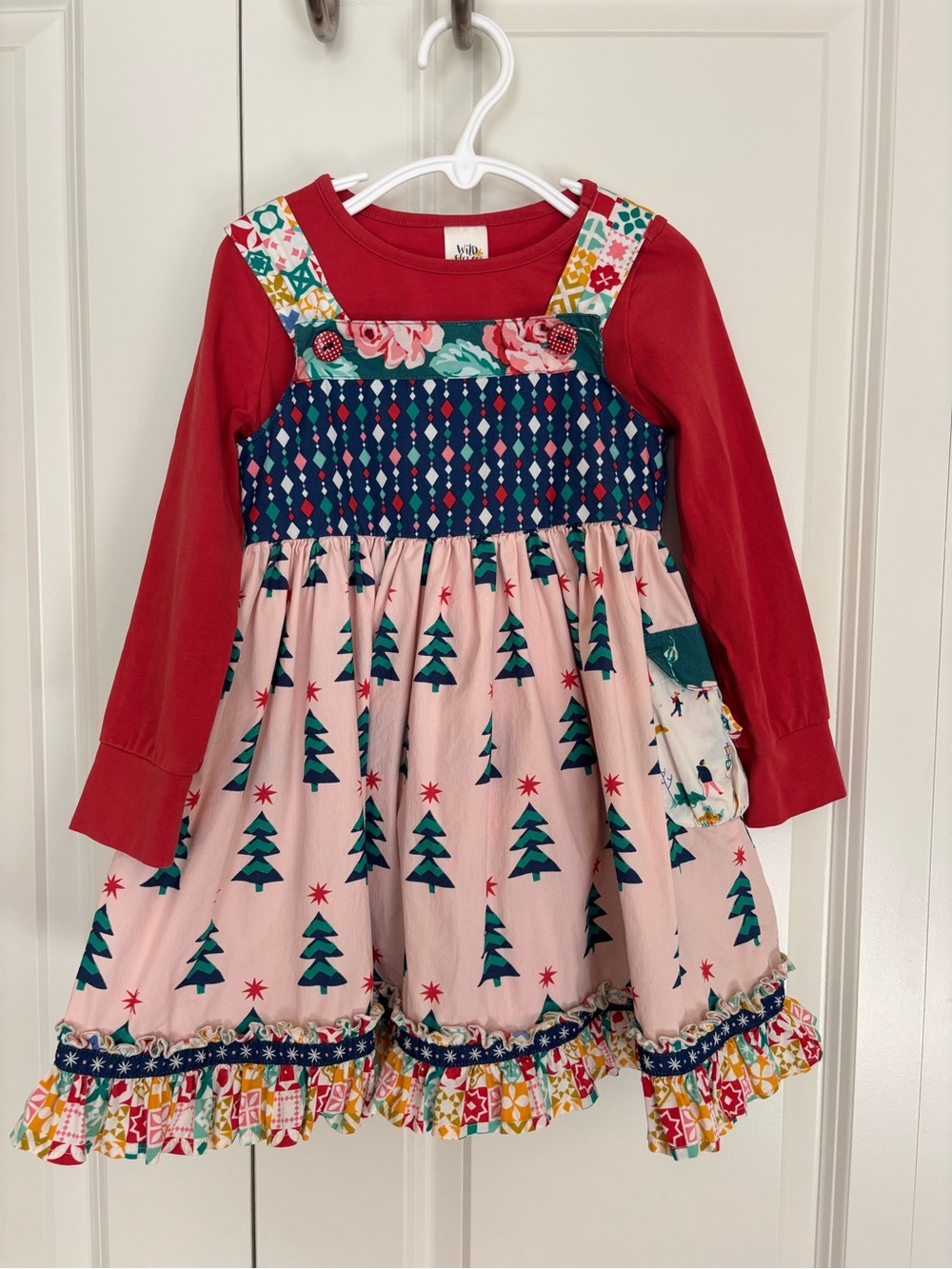 Girls wildflowers deck the halls Christmas dress and blouse size 4.